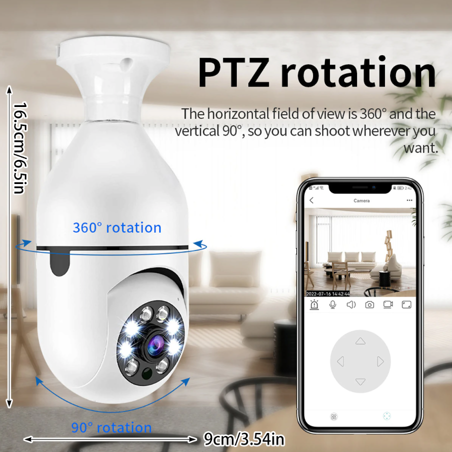 360° 1080P IP E27 Light Bulb Camera Wi-Fi IR Night Smart Home Wireless Puce Gaia