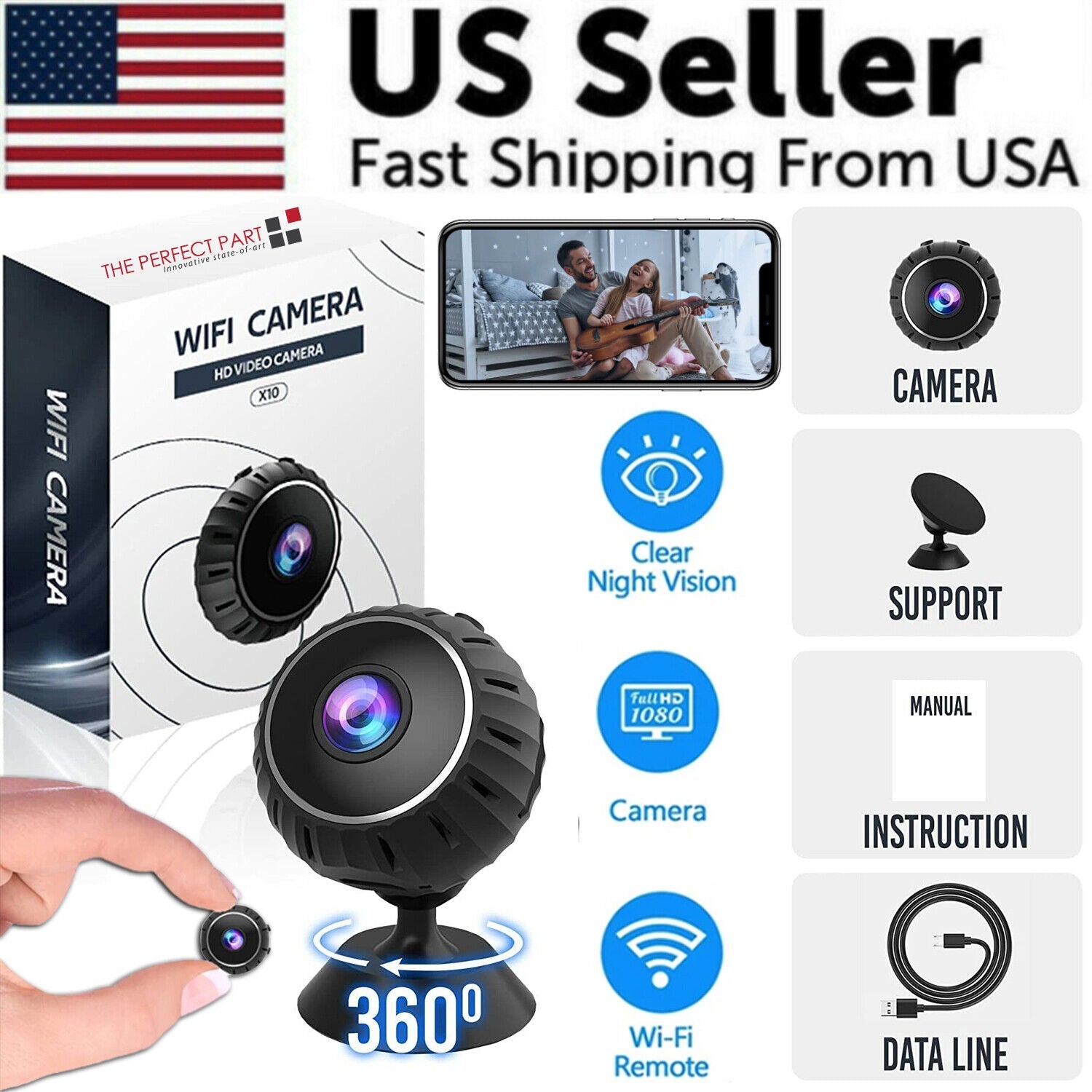 Mini Hidden Spy Nanny Camera Wireless Nanny Cam WiFi Home Security HD Puce Gaia