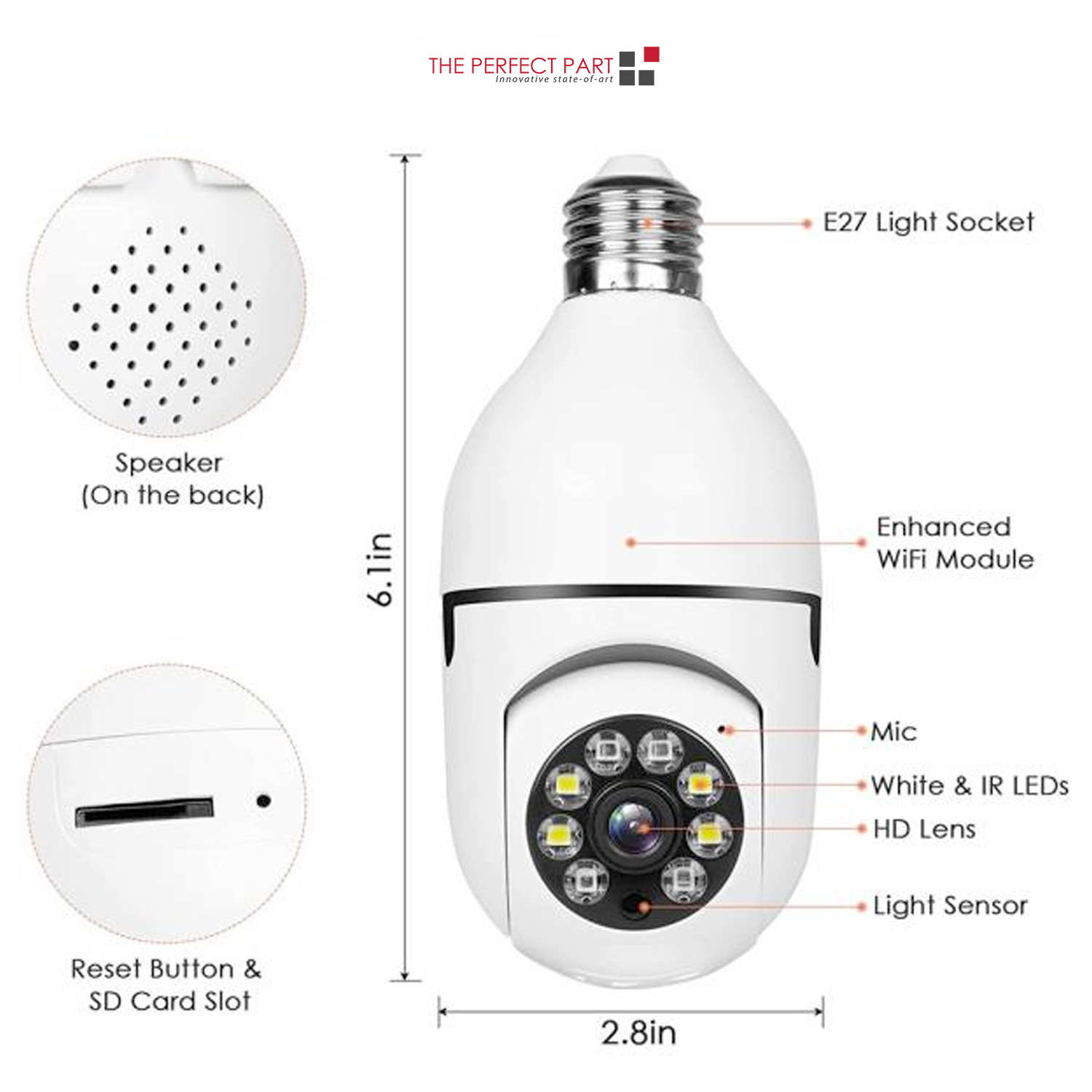 360° 1080P IP E27 Light Bulb Camera Wi-Fi IR Night Smart Home Wireless Puce Gaia