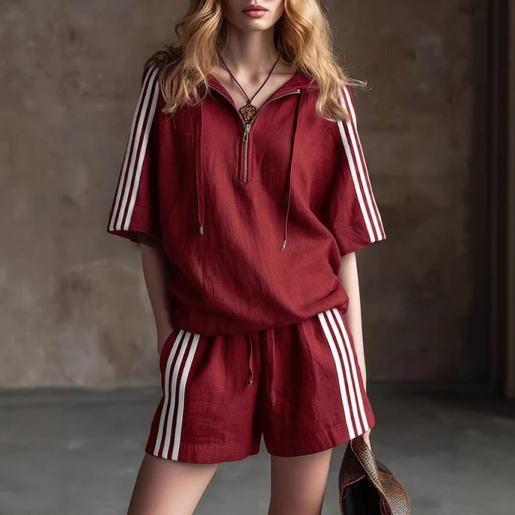 Women's Loose-Fit Two-Piece Sportswear Set – Shirt & Cropped Pants