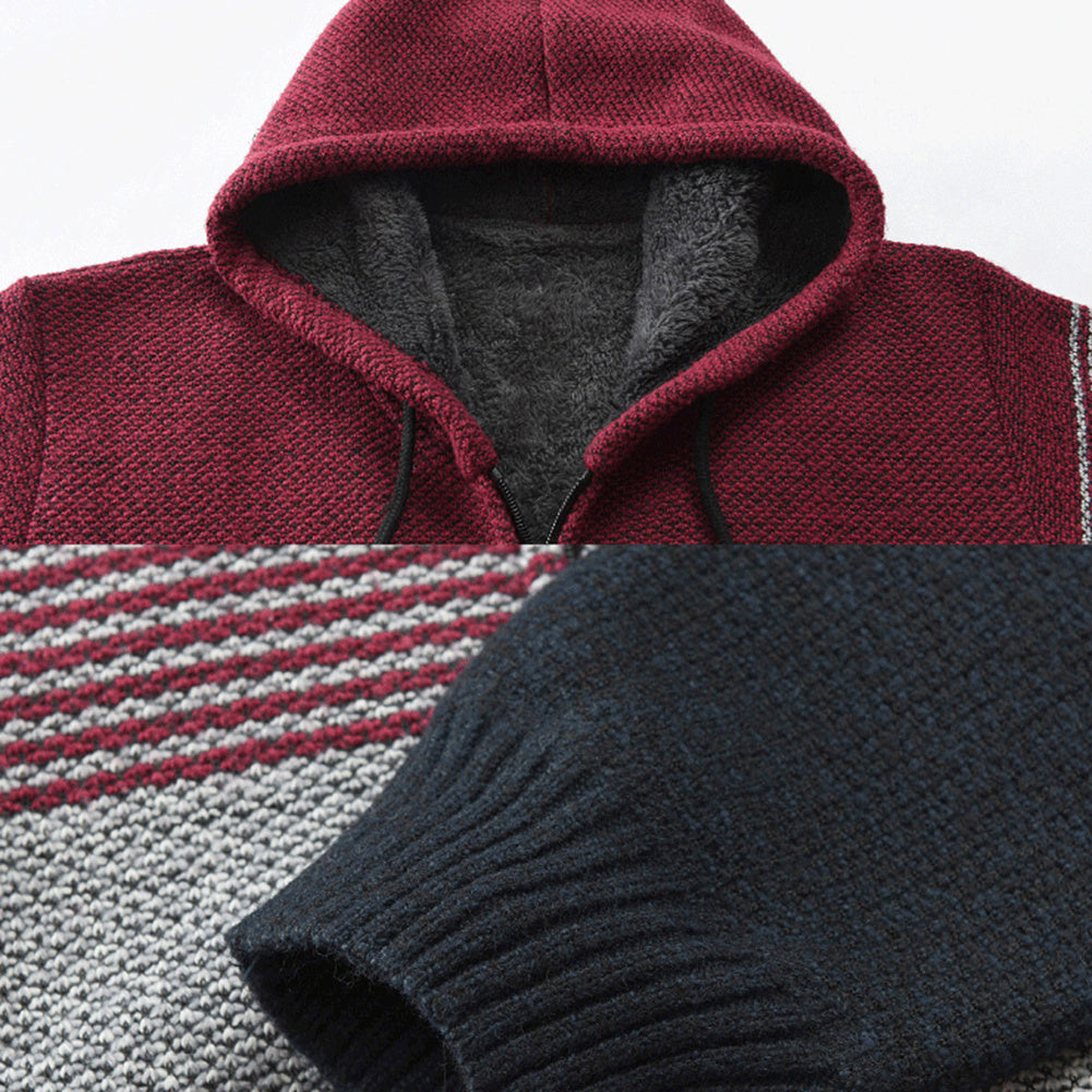 Men's autumn winter hooded sweater cardigan from FLIPSTYLEZLLC, showing the cozy, layered coat with a hood and front buttons.