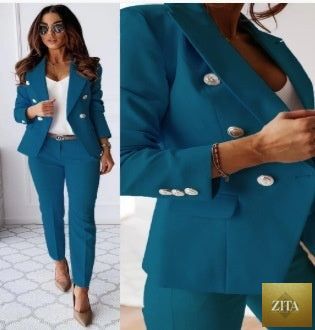 FitiqueFit double-breasted lapel blazer and zip-up trousers two-piece suit, tailored fit with sleek design and stylish details.
