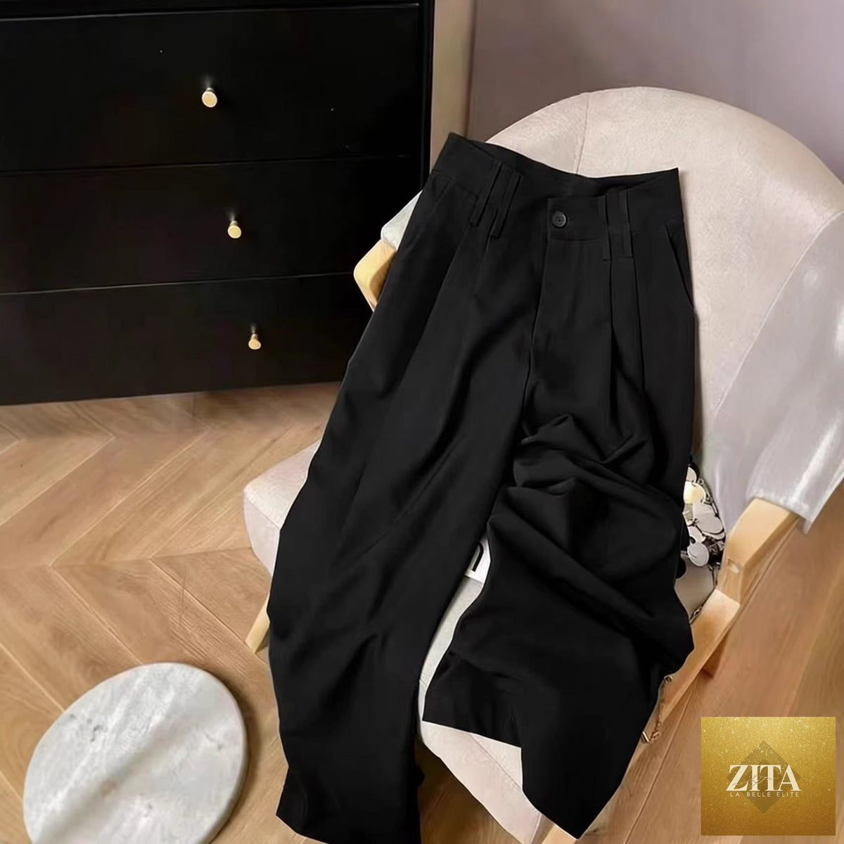 Women’s loose flowing straight-leg floor-length casual pants by Zita La Belle Elite, shown in a relaxed fit with smooth fabric.