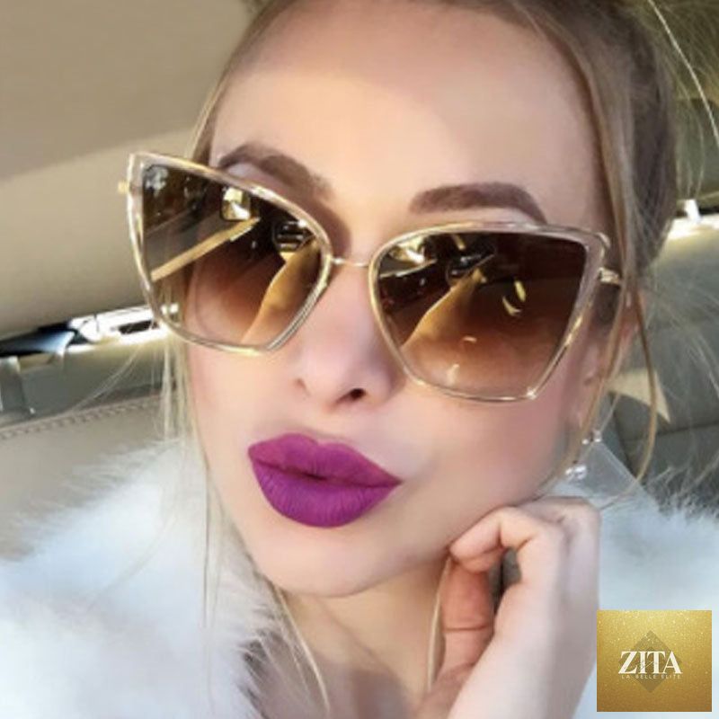 Black mirror Big Cat Eye sunglasses for women by FitiqueFit, stylish eyewear with bold feline-inspired design.