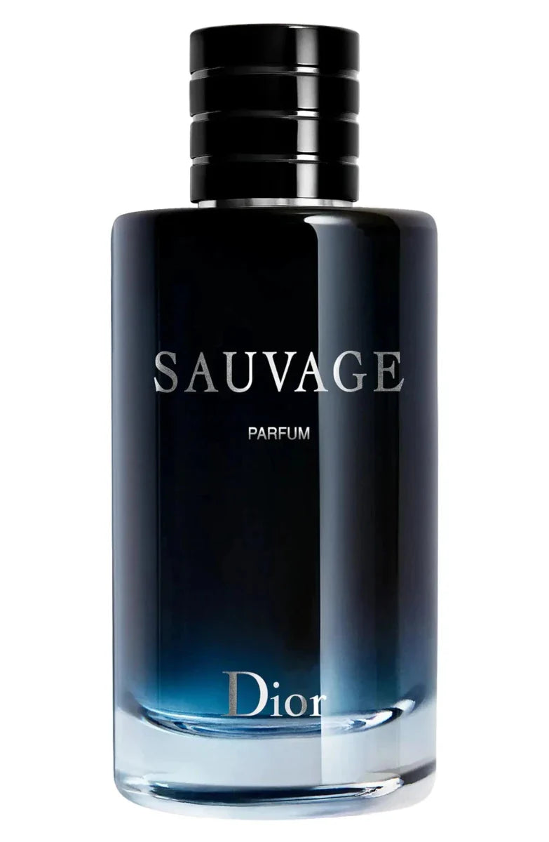 Mandotos Dior Sauvage men's parfum spray in 3.4 ounces, featuring sleek bottle design and elegant packaging.