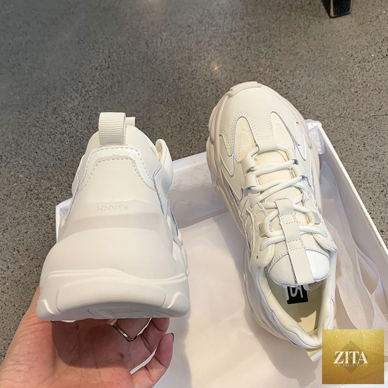 Elegant women's Stevvex sneakers with lace-up design, thick platform, leather upper, and casual comfort for everyday walking.
