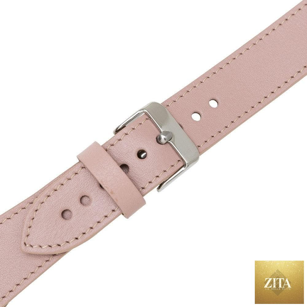 Luxury double wrap pink leather Apple Watch band by LEATHERE, stylish and soft accessory for Apple Watch.