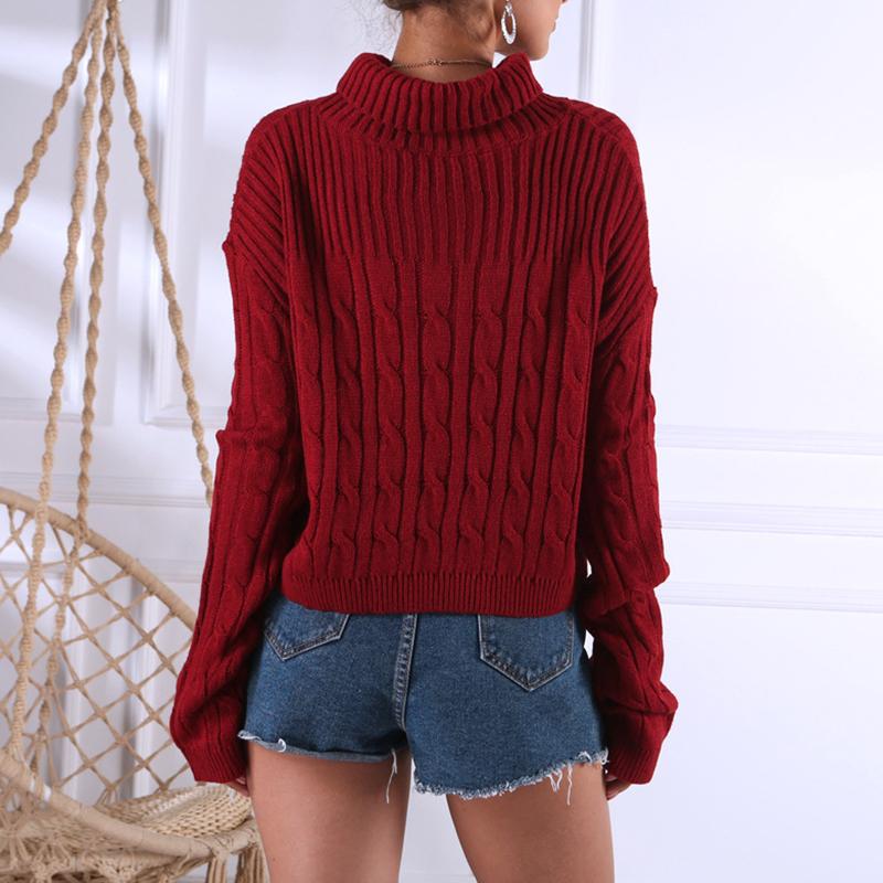 Wine red knitted turtleneck jumper christmas sweater Winter Jade