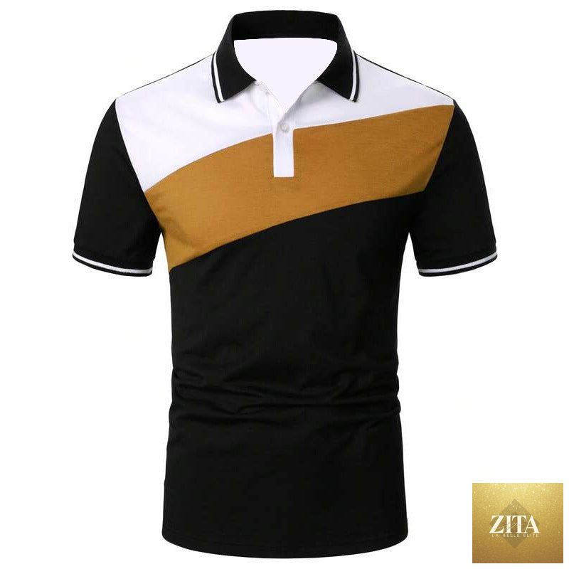 Men's Patchwork Modern Polo Shirt by Stevvex, casual and business men's top with patchwork design and modern fit.