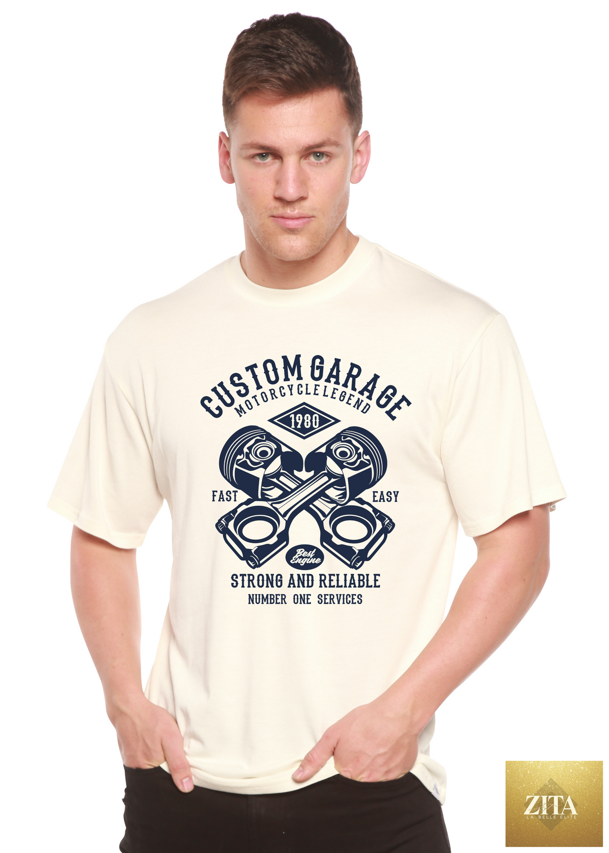 Spun Bamboo men's custom graphic T-shirt made from bamboo viscose and organic cotton, short sleeve with vibrant graphic design.