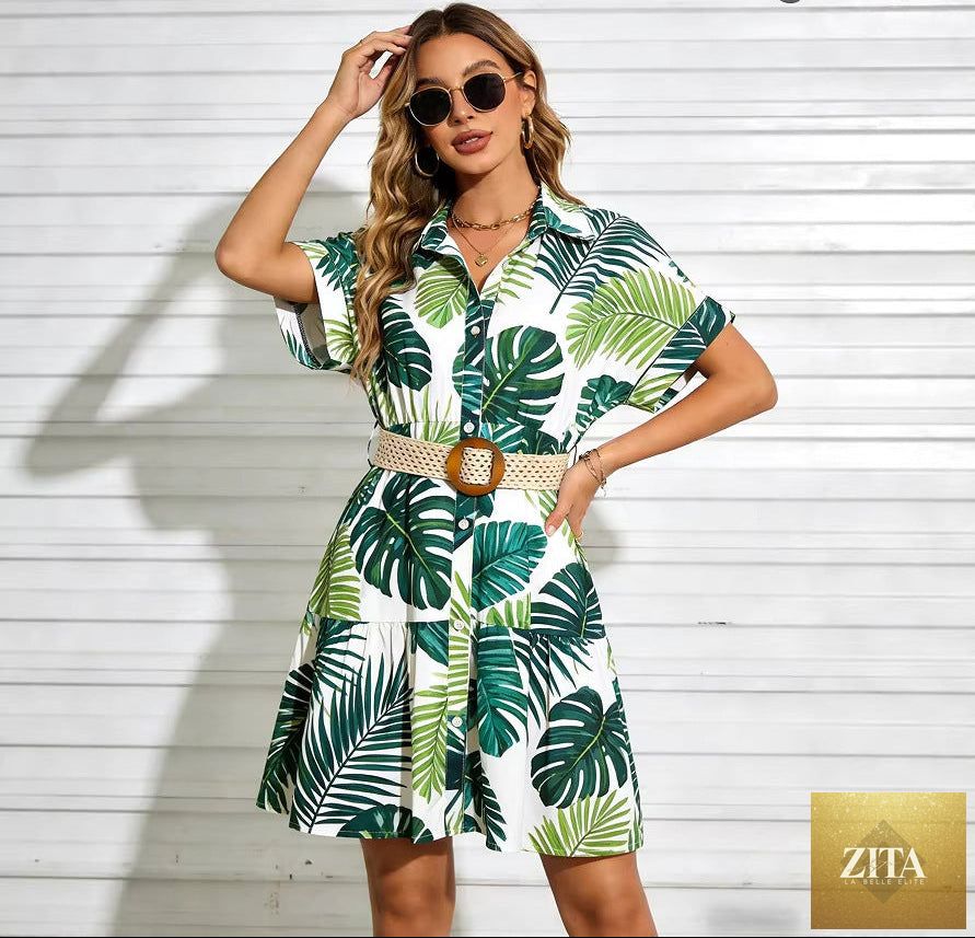 Women’s belted short sleeve midi dress by Zita La Belle Elite, casualwear with a relaxed fit and stylish design.