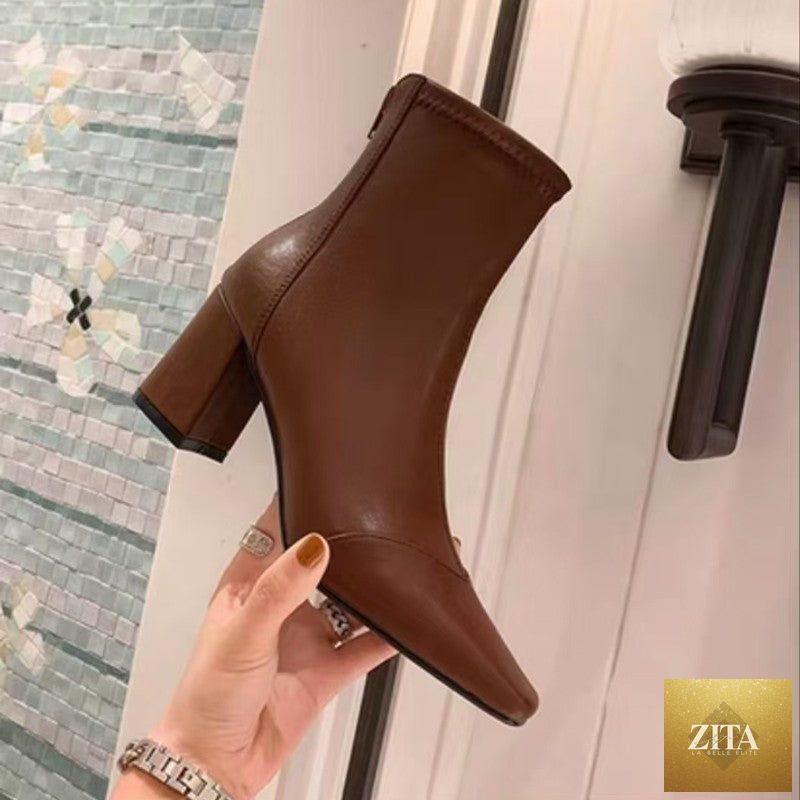 Zita La Belle Elite soft leather zip-back skinny boots with velvet lining and sleek heels, showcasing a stylish footwear design.