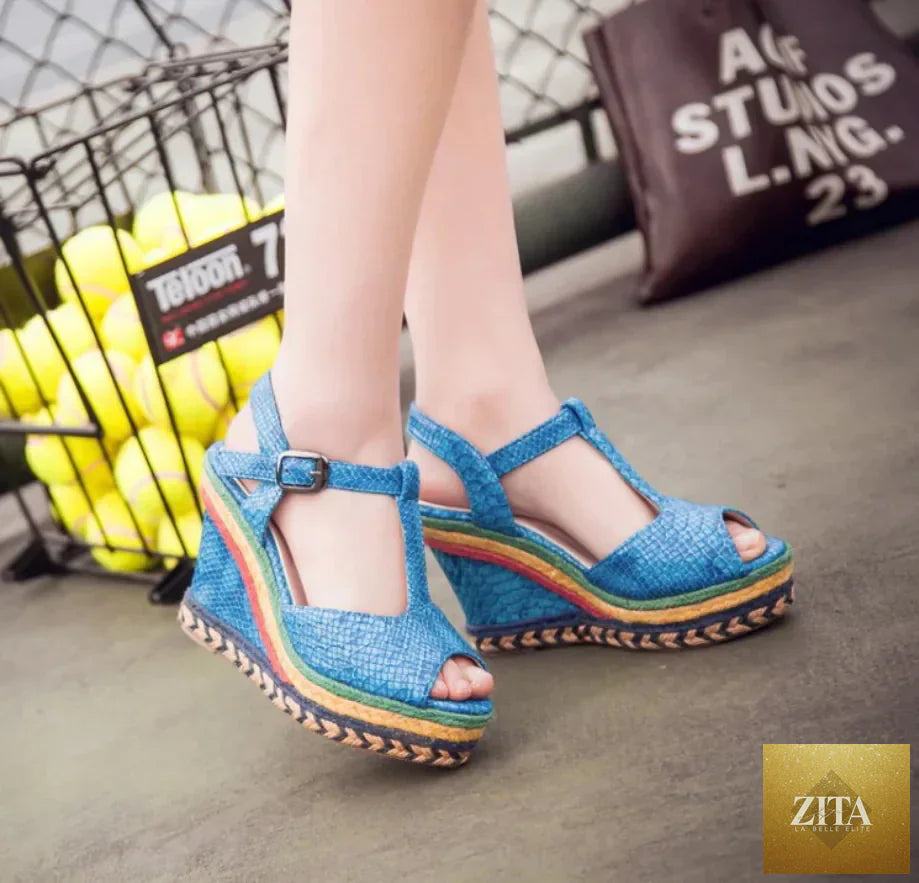 Women’s high heel wedge sandals with thick soles and ankle straps, stylish design by Trendy Attic Store01