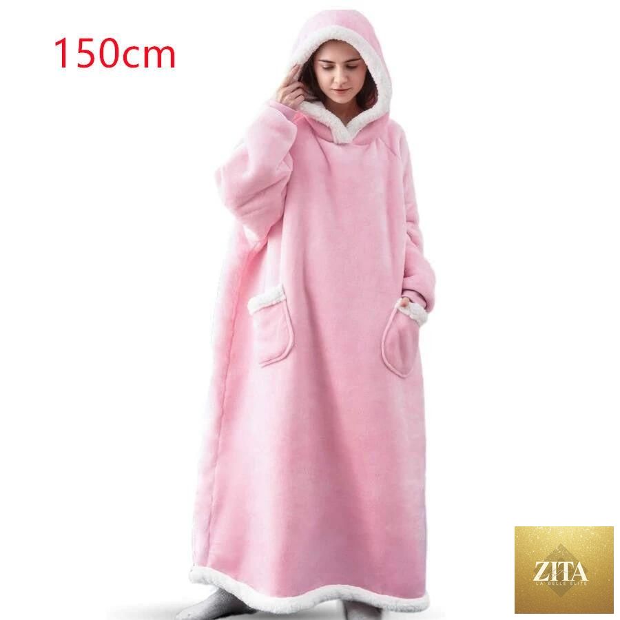 Mandotos oversized winter hoodie blanket with pockets, cozy warm home apparel for women and men, ideal for relaxing indoors.