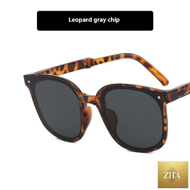 Folding FitiqueFit sunglasses with case in various colors, stylish eyewear with compact, foldable design and fashionable look.