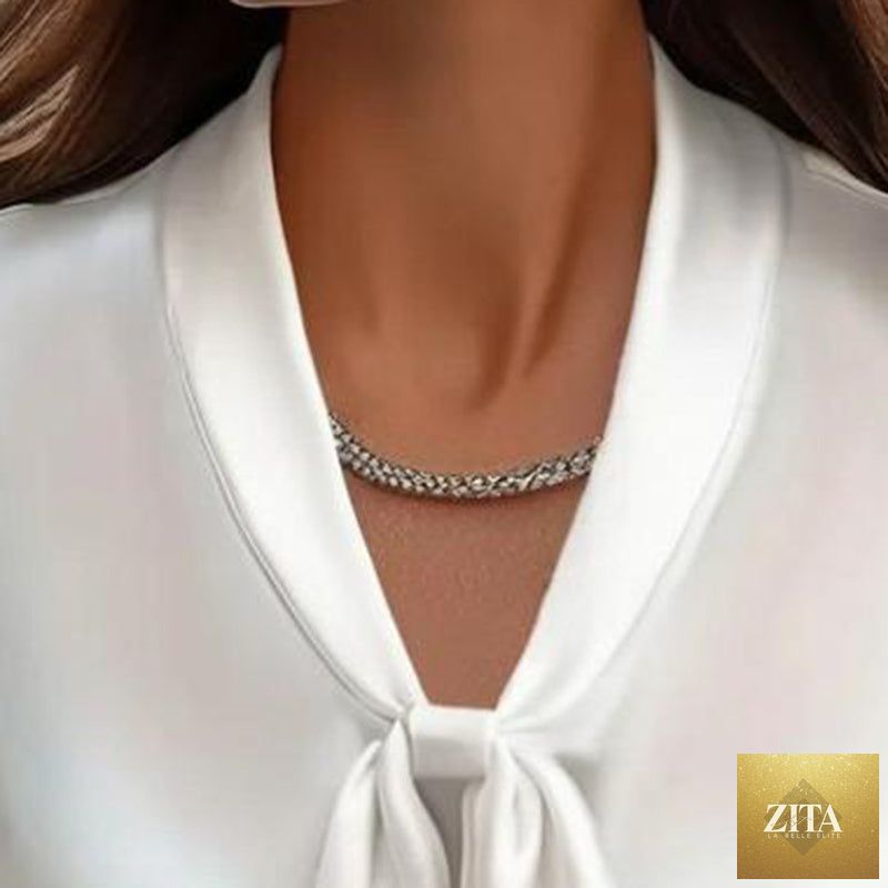 FitiqueFit satin ribbon blouse with long sleeves, button-down casual work shirt, elegant and stylish for everyday wear