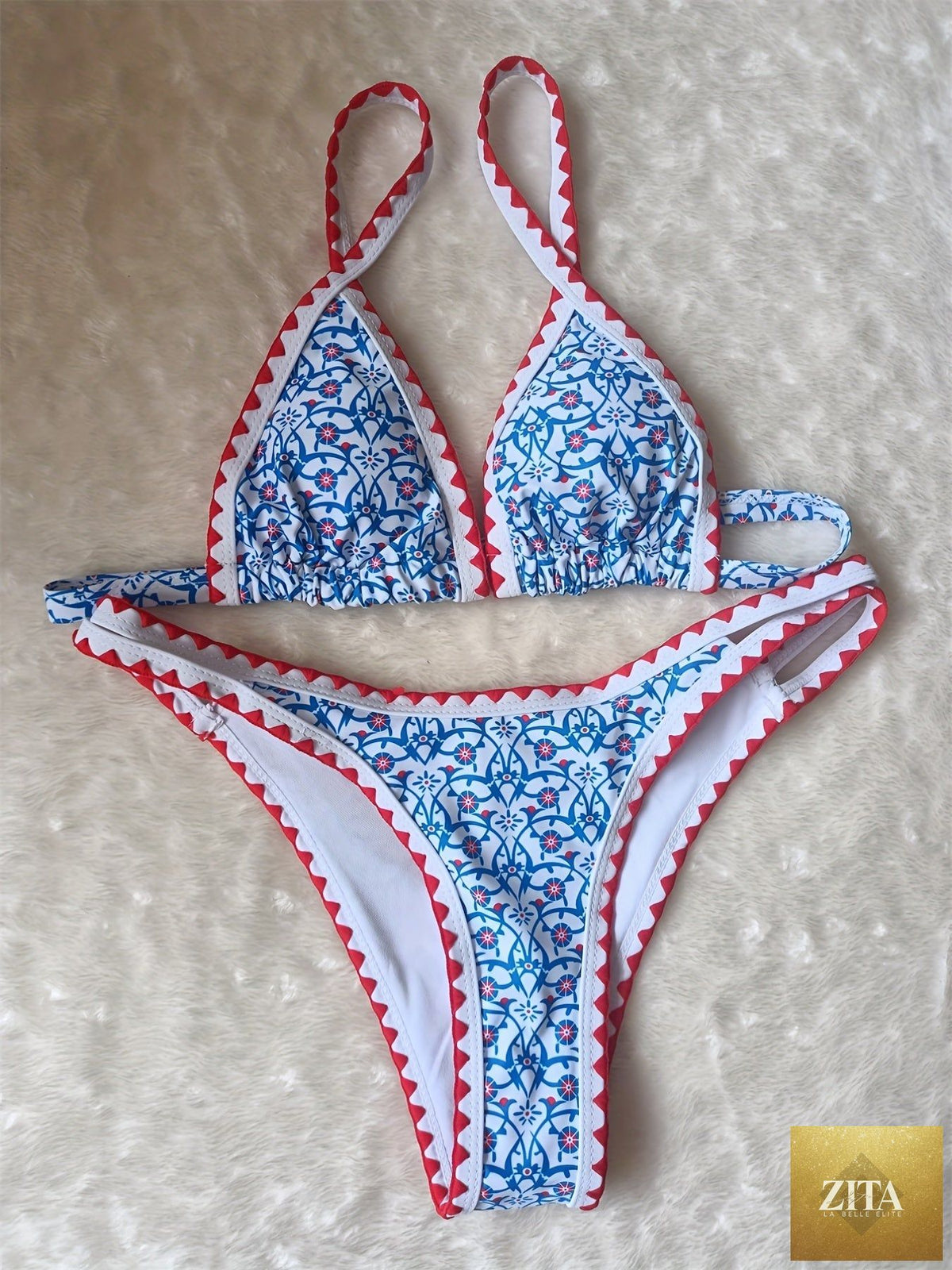 Stevvex floral print high-cut bikini set with strapless embroidered cut-out top, contrast trim, and back buckle, perfect for summer beachwear.