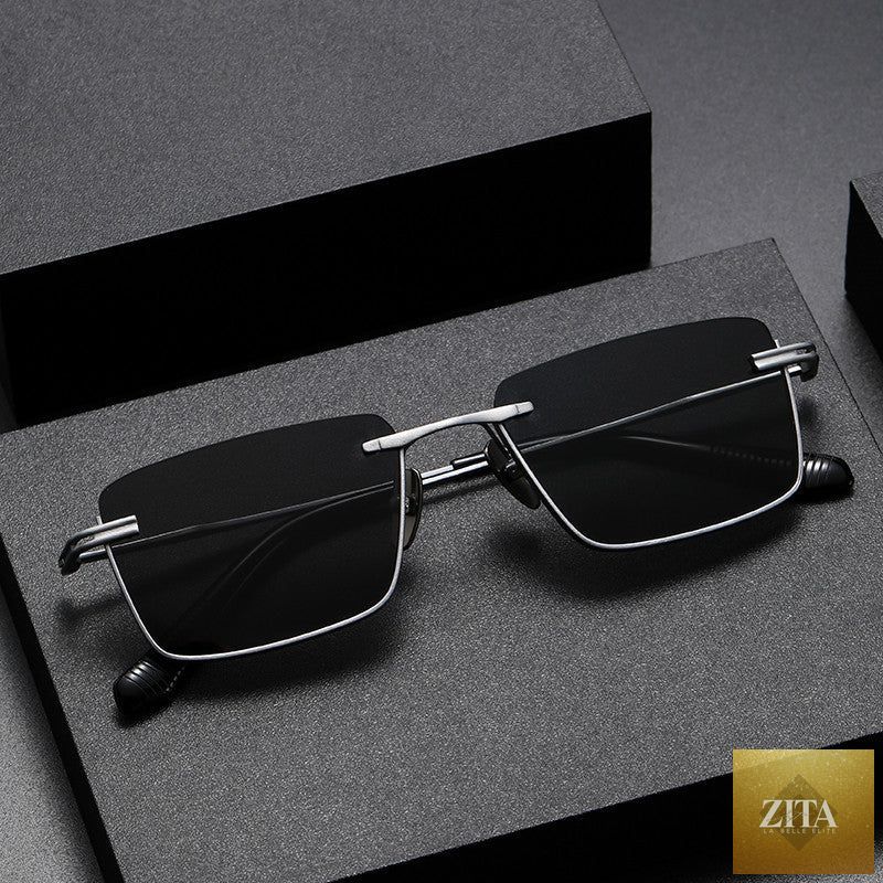 Pure titanium polarized sunglasses with retro British style from FitiqueFit, featuring dark lenses and sleek frame design.