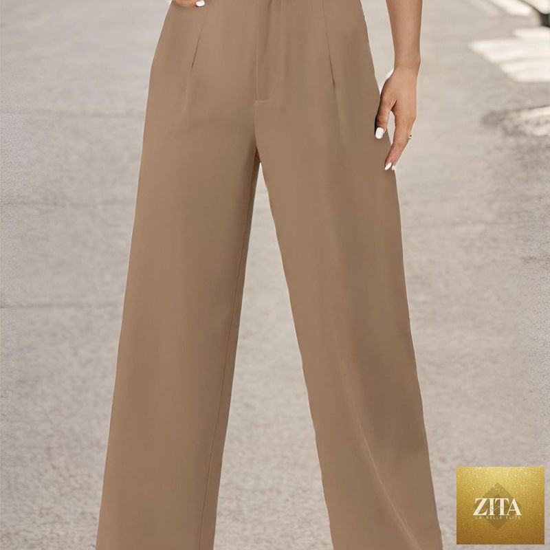 Women’s casual FitiqueFit suit pants with pockets, tailored office trousers in a neutral color, suitable for professional or casual wear.