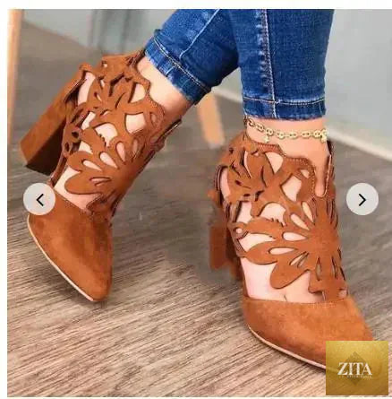 Thick-heeled women's high-heeled sandals with strappy design, stylish women's shoes by Trendy Attic Store01.