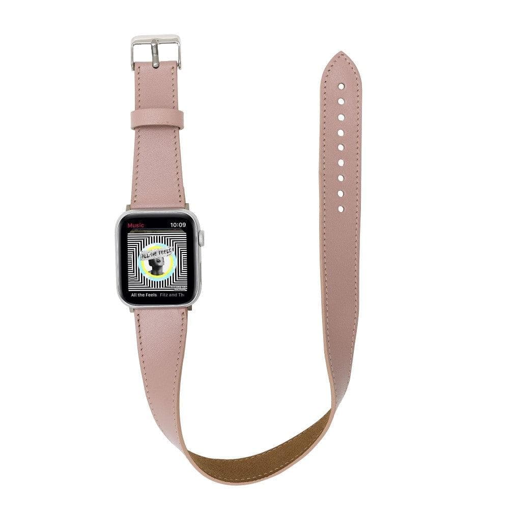 Luxury double wrap pink leather Apple Watch band by LEATHERE, featuring a stylish and elegant design for Apple Watch.