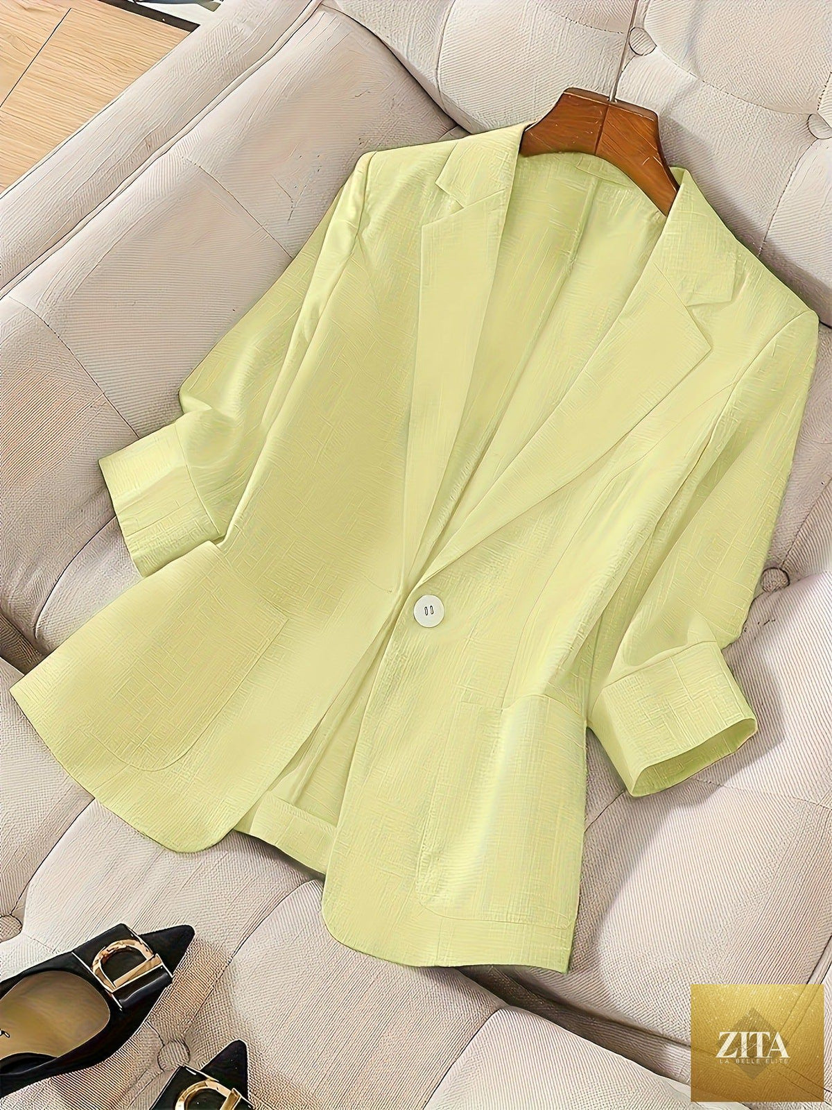 Women's three-quarter sleeve casual blazer by Zita La Belle Elite, single-button coat with a tailored fit and stylish design.