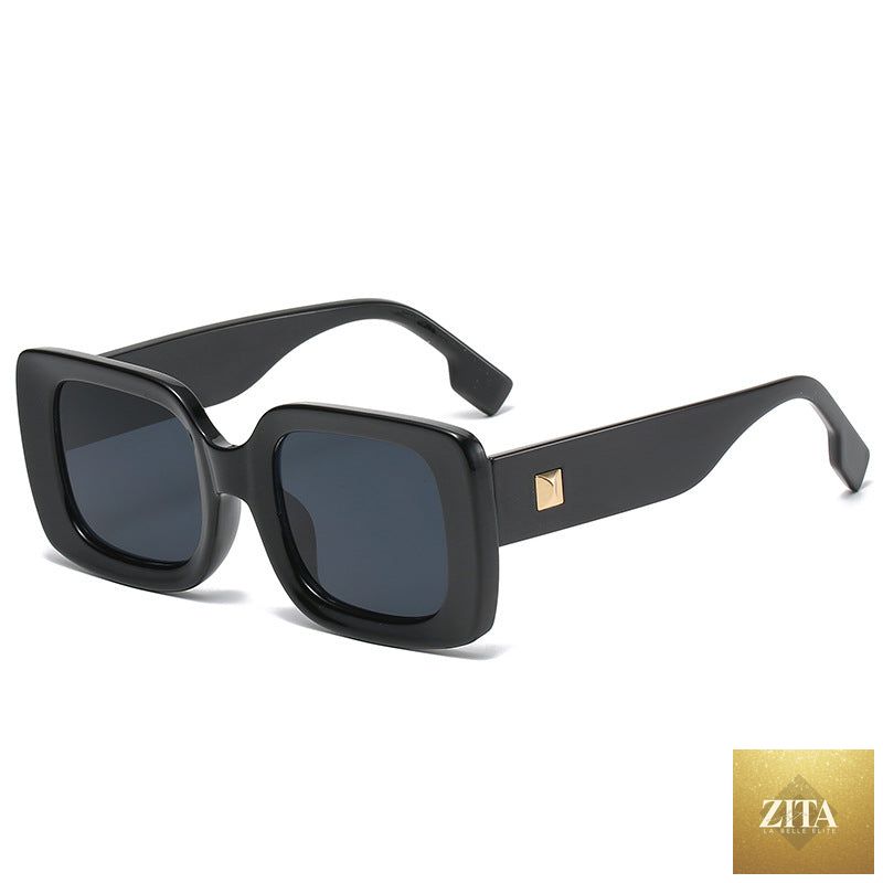 Retro square large frame sunglasses by FitiqueFit, stylish eye wear with oversized square lenses and thick black frames.