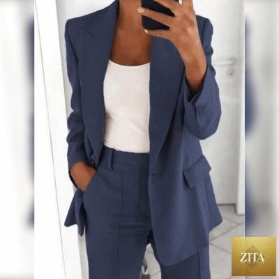FitiqueFit two-piece suit with lapel blazer and slim-fit trousers in various colors, featuring a tailored, professional look.