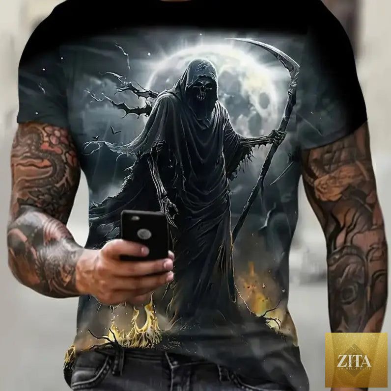 Men's printed streetwear short-sleeved shirt by Zita La Belle Elite with vibrant graphic design and casual fit.