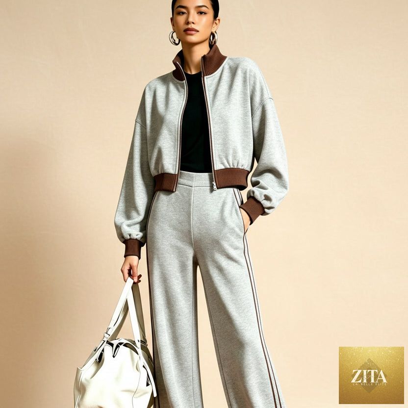 Women's Color-Block Ribbed Turtleneck Two-Piece Set