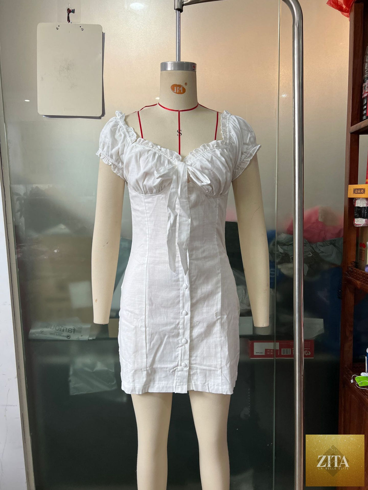 Women's off-shoulder lace-up puff-sleeve sheath dress in casualwear style by FitiqueFit, featuring a fitted silhouette and elegant design.