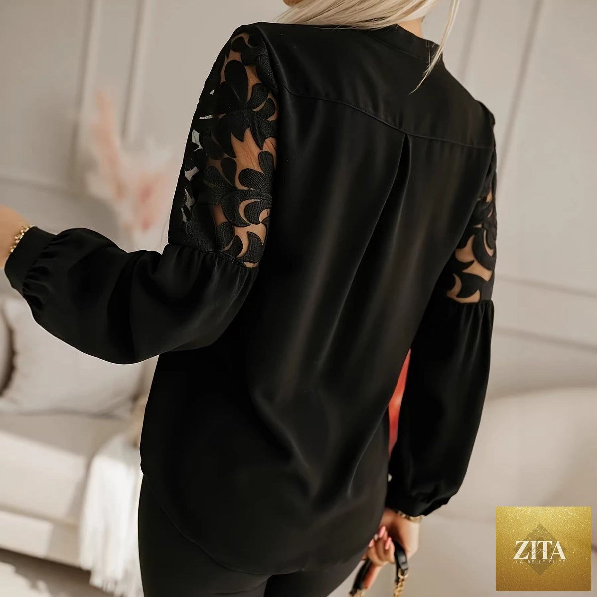 Elegant solid-color casual long-sleeve shirt with hollow-out design, featuring a stylish and relaxed fit.