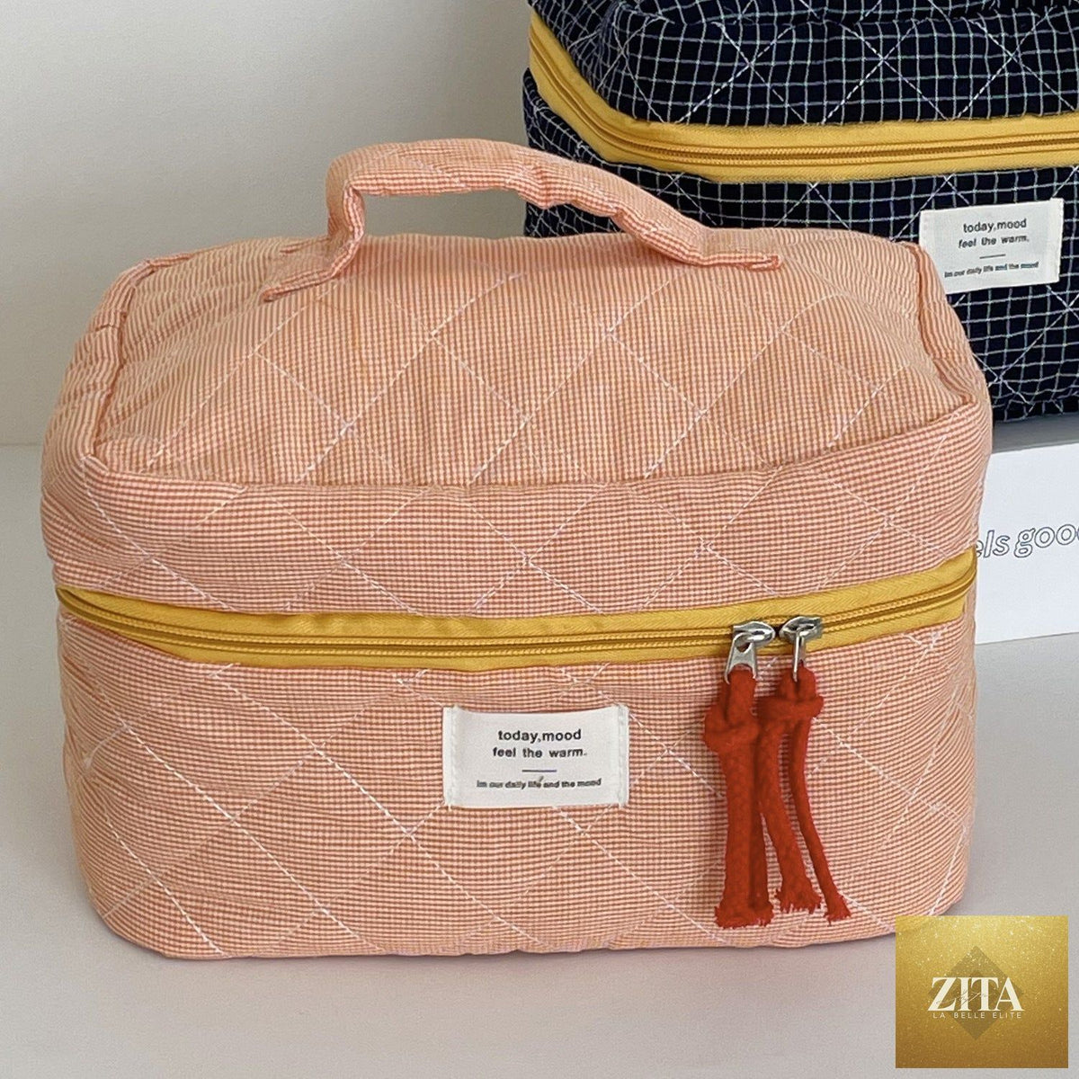 Social Buzz eSIMs portable toiletries organizer for travel, compact case with multiple compartments for personal hygiene items.