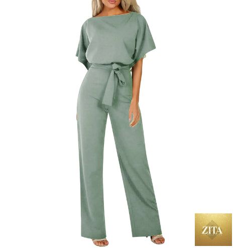 LadyShow.Store women's short-sleeve body and jumpsuit with straight-leg design, featuring a fitted silhouette and shoulder straps.