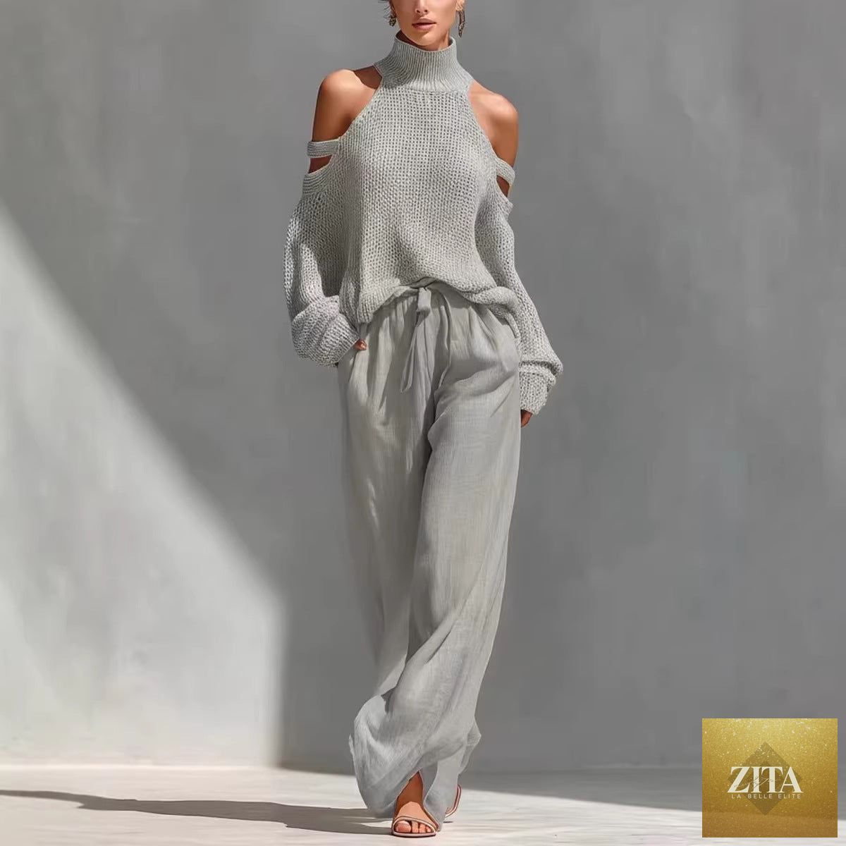 Zita La Belle Elite women's long-sleeve turtleneck top and matching pants set, casualwear, in a stylish, elegant design.