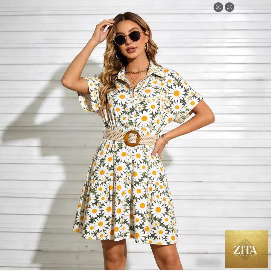 Women’s belted short sleeve midi dress by Zita La Belle Elite, casualwear with a fitted waist and stylish design.