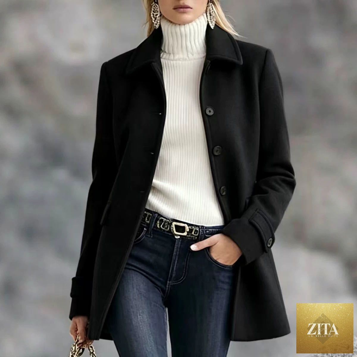 Mid-Length Lapel Wool-Blend Coat