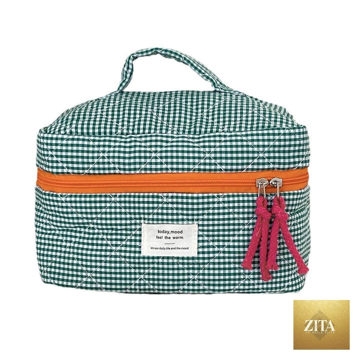Travel toiletries organizer by Social Buzz eSIMs, portable case with compartments for personal hygiene essentials.