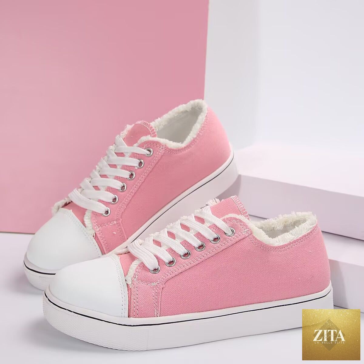 Women's lightweight lace-up canvas sneakers by FitiqueFit, low-top flat shoes with breathable fabric and stylish design.