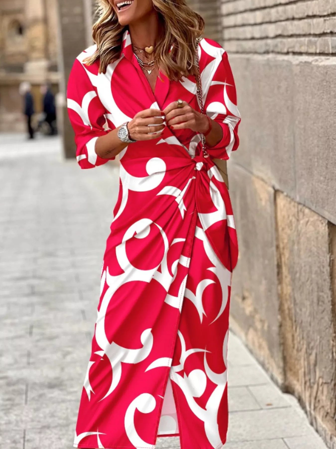Printed collared neck shirt dress by Shopiebay featuring a stylish, casual design with a button-front and trendy print.