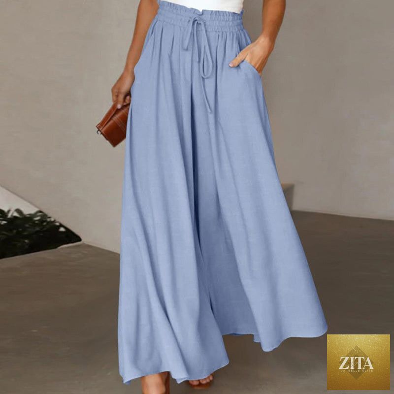 Women’s high waist wide leg casual pants by Zita La Belle Elite, shown in a relaxed fit with flowing fabric.