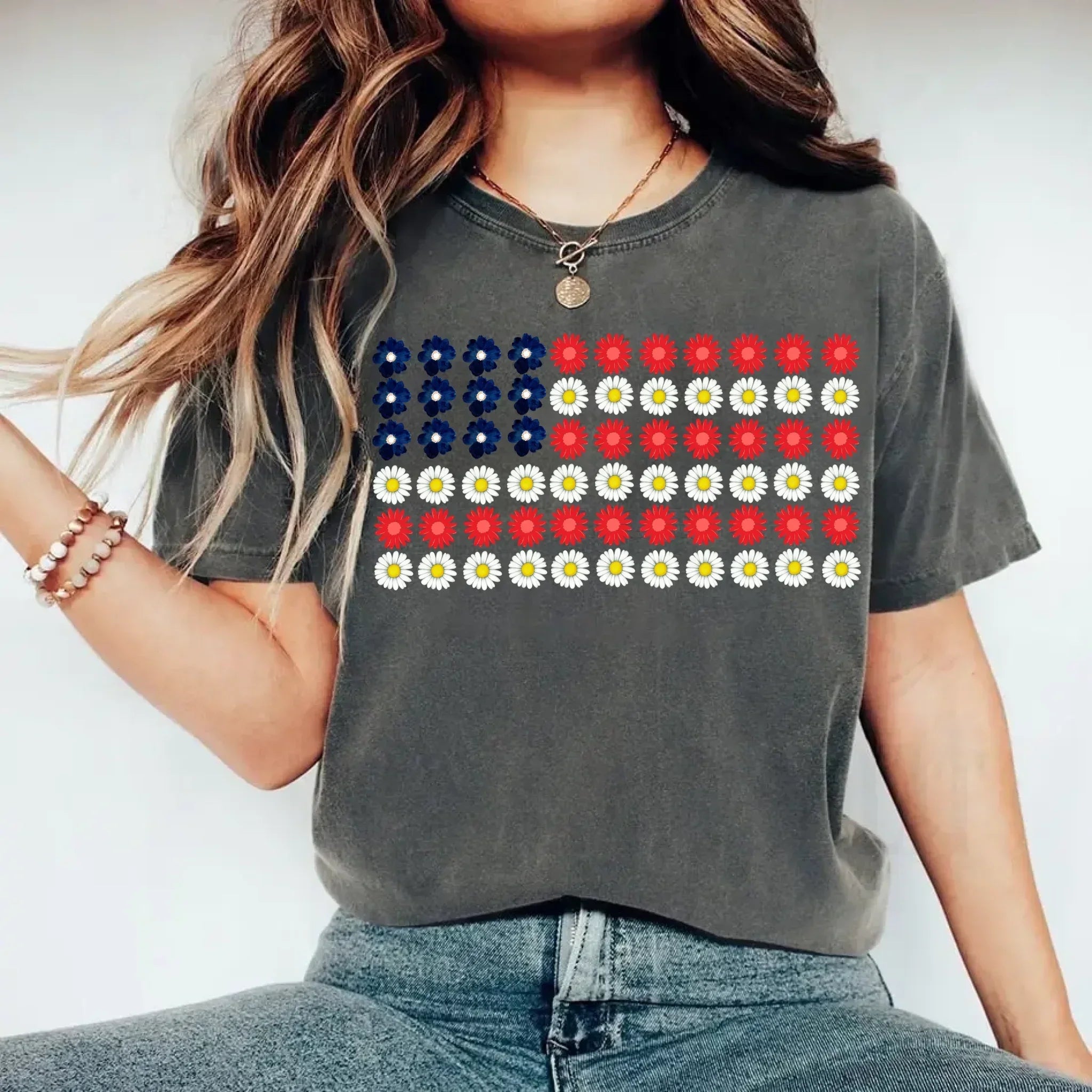 American Flag Daysies, Flowers Independence Day T-shirt