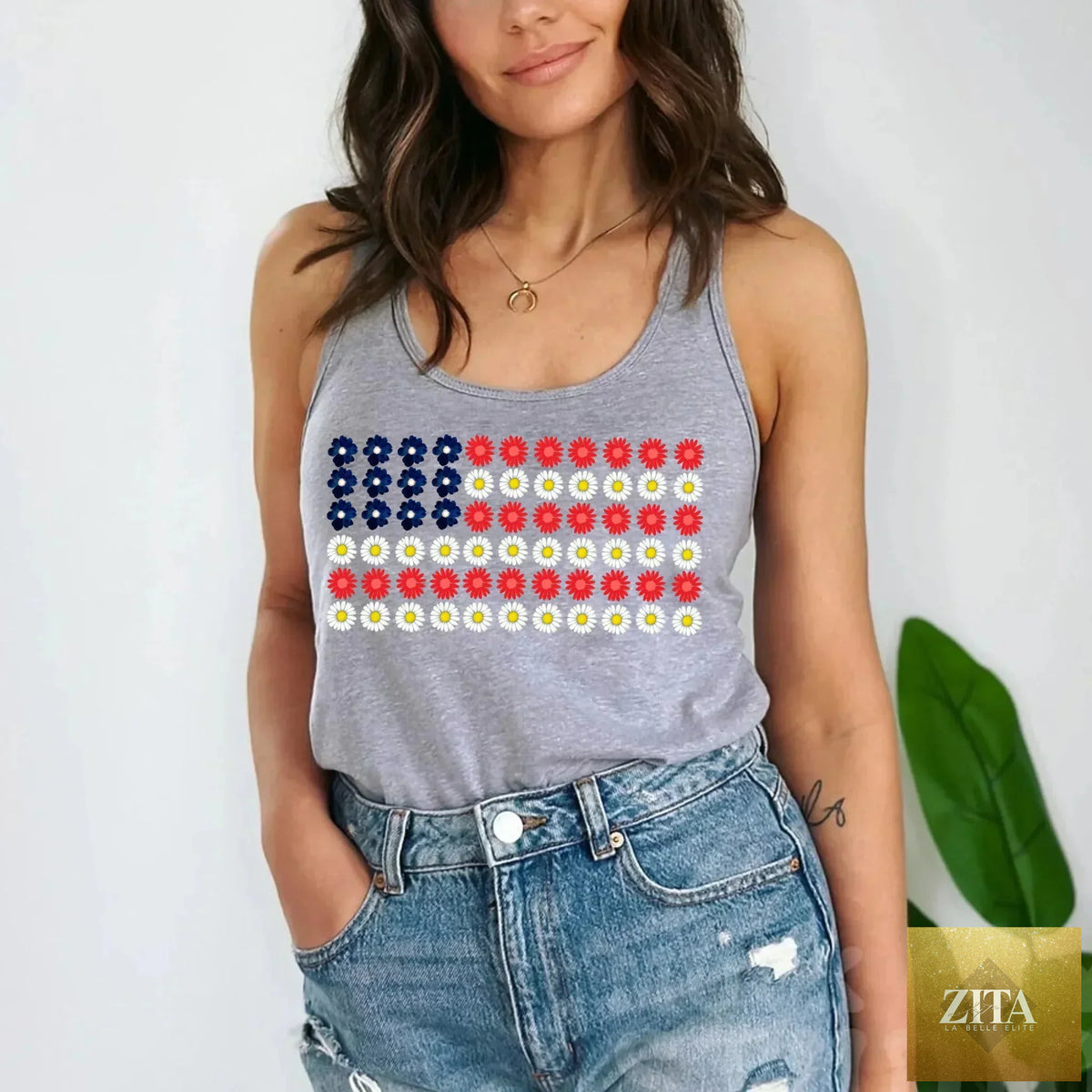 American Flag Daysies and flowers Independence Day T-shirt by Adorb Custom Tees featuring patriotic design and vibrant colors.