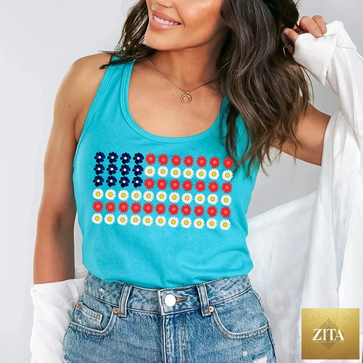 American Flag Daysies flower Independence Day T-shirt by Adorb Custom Tees, featuring patriotic design and vibrant colors.