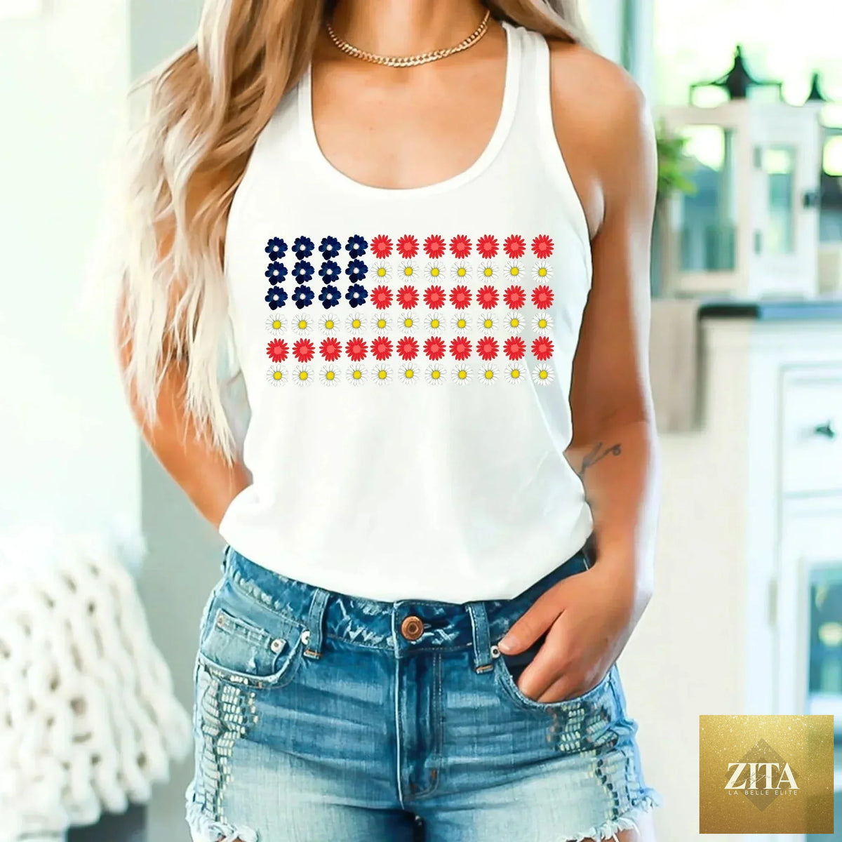 American Flag Daysies flower Independence Day T-shirt by Adorb Custom Tees, featuring patriotic design and vibrant colors.