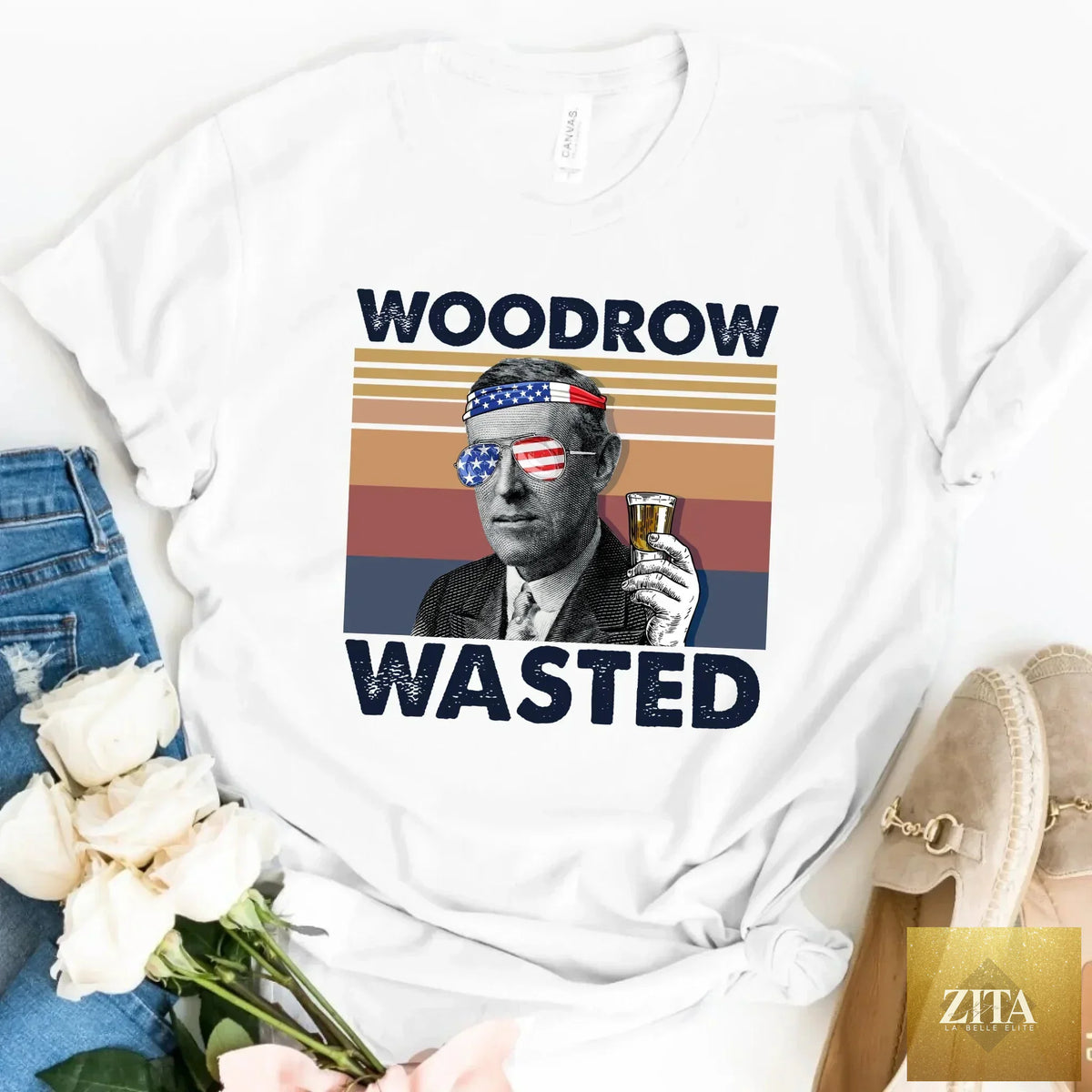 Custom 4th of July Choose Your President boozy retro top by Adorb Custom Tees, featuring patriotic design and vibrant colors.