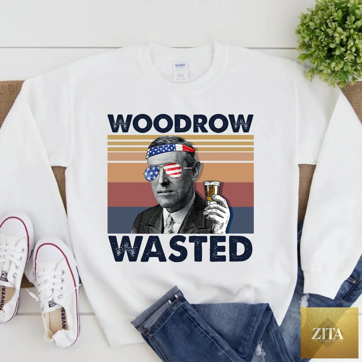 Customizable 4th of July boozy retro top by Adorb Custom Tees featuring patriotic design and vintage style.