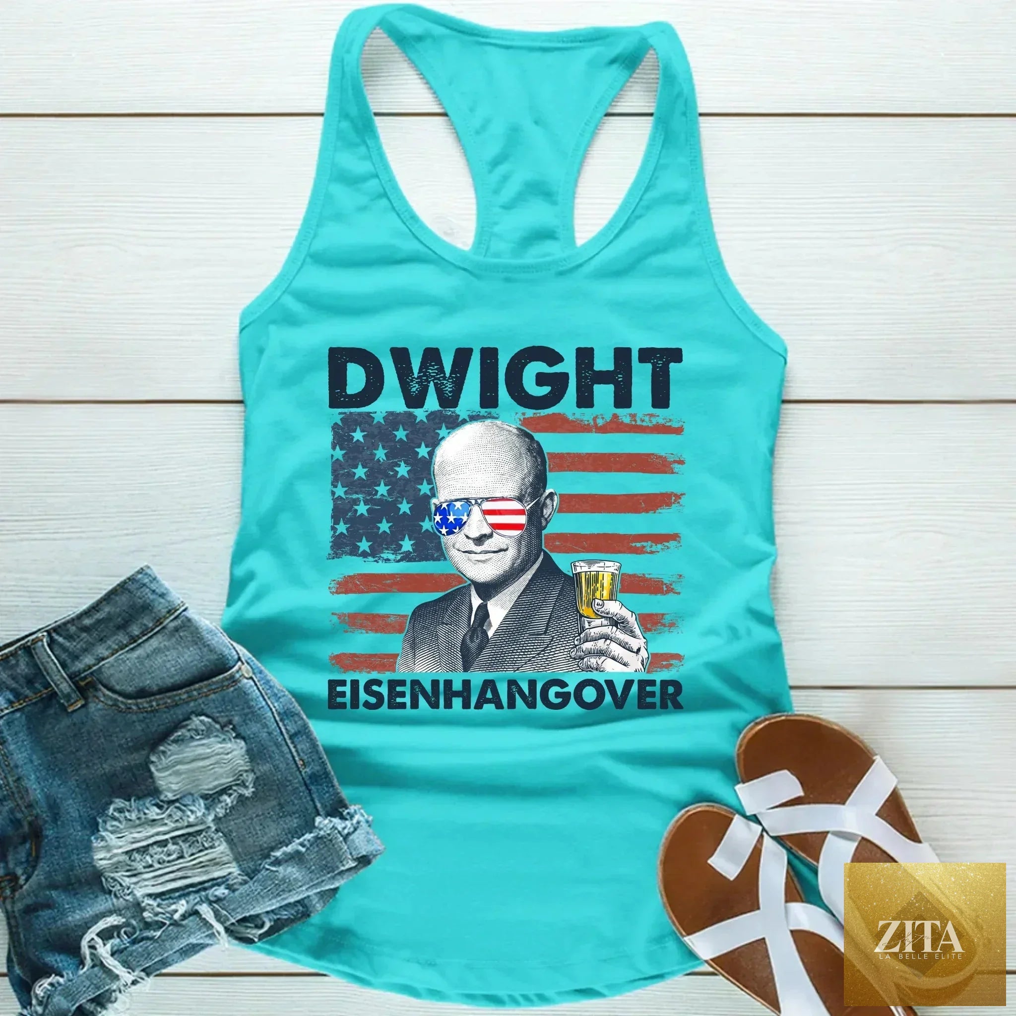 Unisex Eisenhangover Drinking Shirt by Adorb Custom Tees featuring patriotic Fourth of July design and humorous text.
