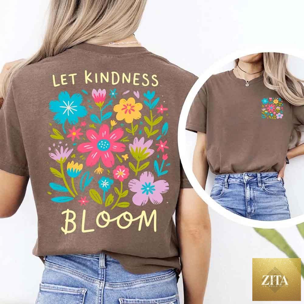 Comfort Colors T-shirt featuring "Kindness Matters" positive quote, casual fit, soft fabric, and Adorb Custom Tees branding.