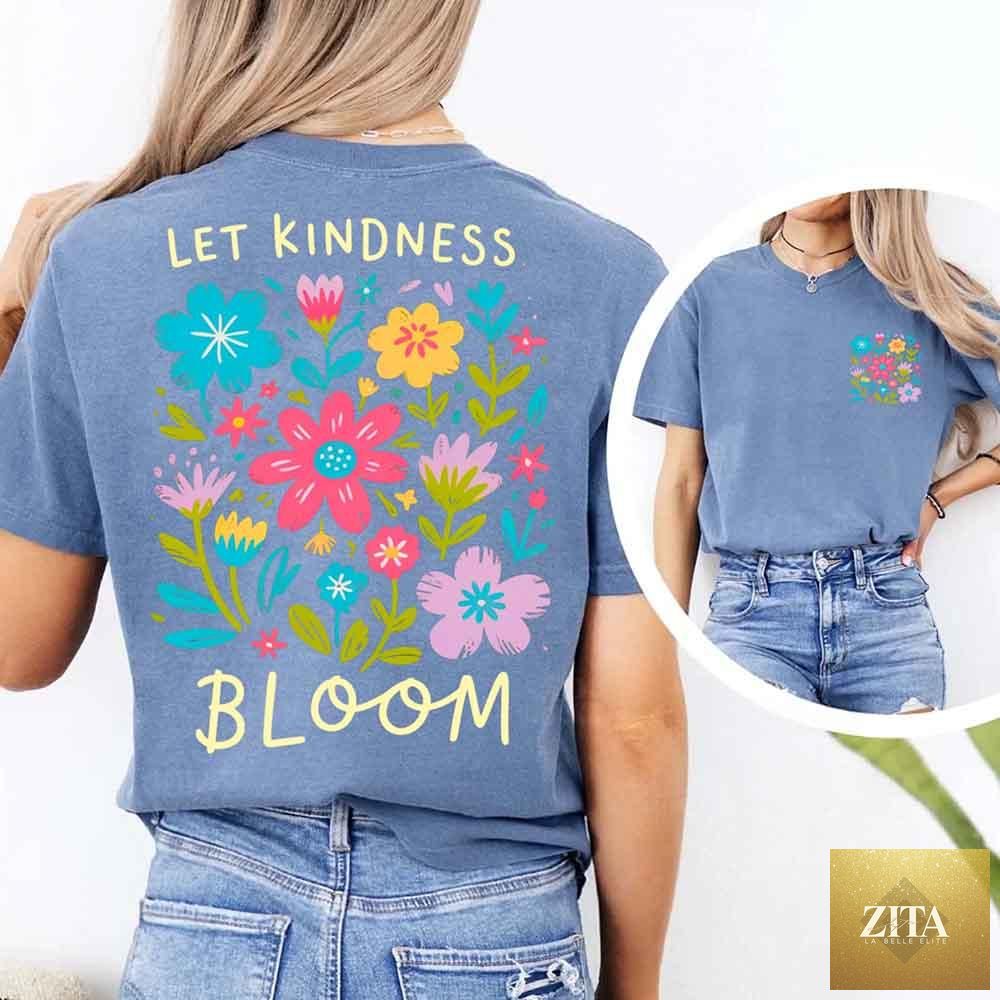 Comfort Colors T-shirt with "Kindness Matters" positive quote, featuring be kind message, by Adorb Custom Tees.